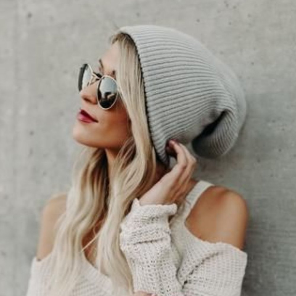 Steel Grey Low Gauge Ribbed Knit Slouchy Beanie - Picture 4 of 7